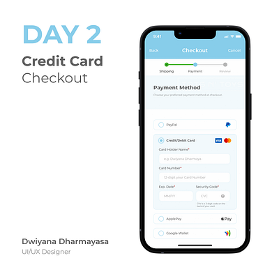 Challenge Day 2 : Credit Card Checkout Page blue checkout checkout page clean credit card credit card page dailychallenge modern product design simple ui ui challenge user interface white