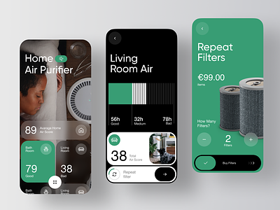 AirSense - Smart Air Filtration System ai air filtration air quality app design health home automation internet of things iot mobile smart home smart home app