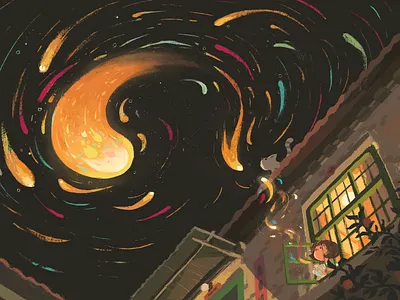 Shooting Star childhood house illustration memory night shooting star