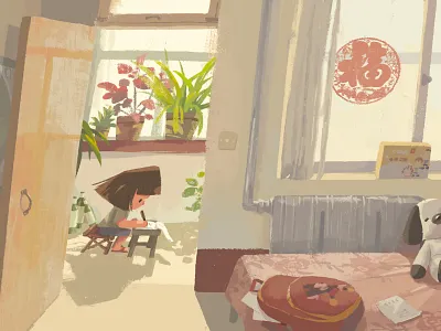 The Balcony afternoon balcony character childhood girl home illustration memory nostalgic sunshine warm