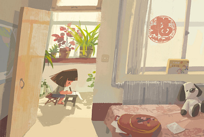 The Balcony afternoon balcony character childhood girl home illustration memory nostalgic sunshine warm