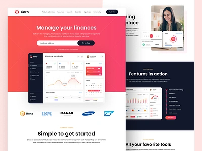 Xero - Financial Management & Dashboard Saas Webdesign black clean dashboard financial landing page modern onboarding planning red saas ui design uiux user interface ux design webdesign website white