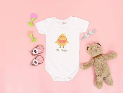 Illustration for baby clothes baby bib cartoon chick clothes crown cute fine graphic design hen illustration kind little nice picture pretty princess standing sweet yellow