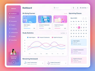 E-learning Platform Dashboard Design admin color colorful course dashboard e learning education elearning learning lesson lms online school soft student study teacher tutor user website