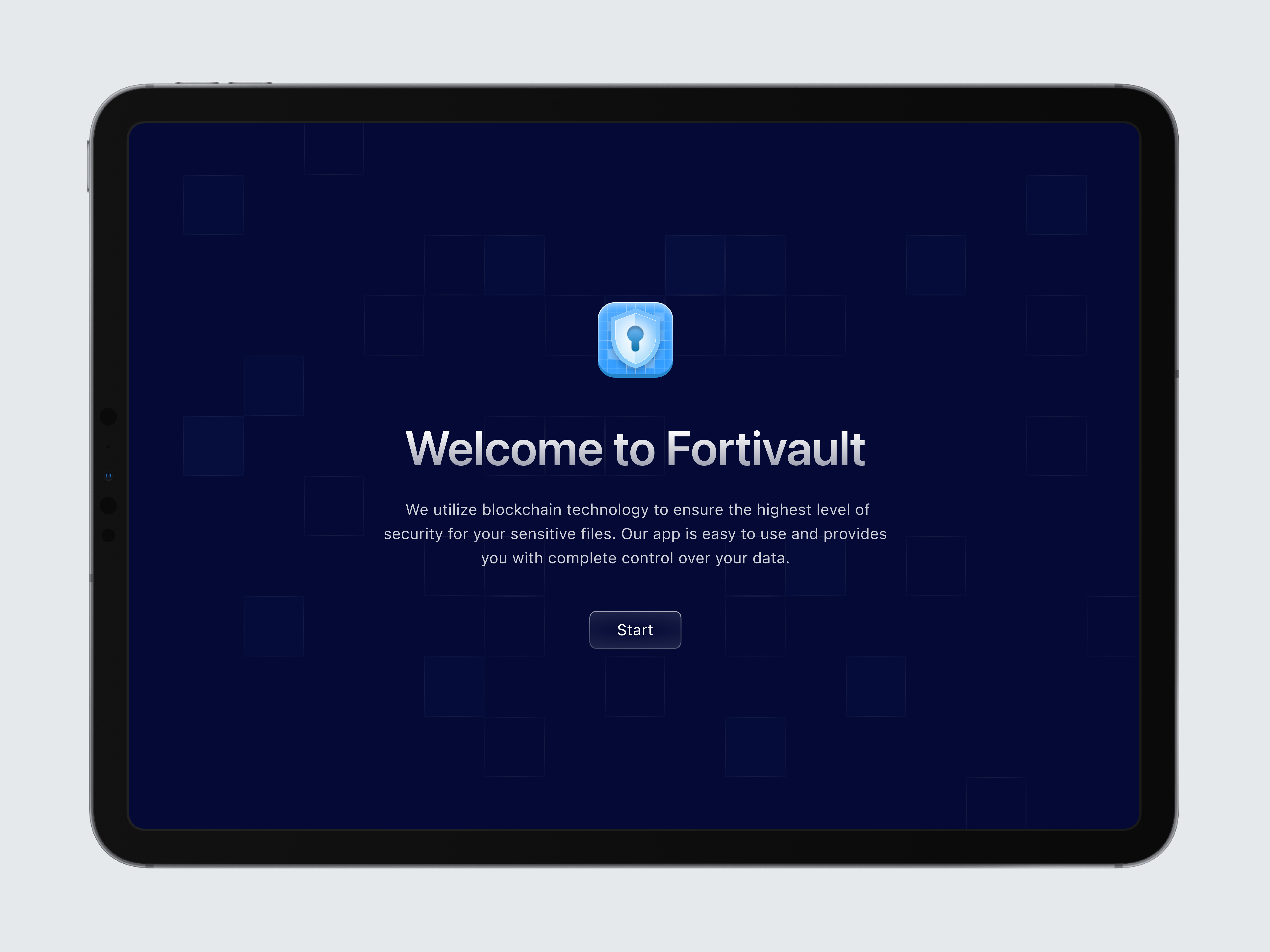 Fortivault - loading screen of the iPad app animation application blockchain data datastorage decentralization digitalassets ipad loadingscreen onboarding securedata welcome