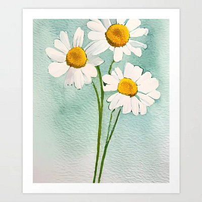 Watercolor painting chamomile flowers white bloom plants artwork beautiful botanical art chamomile flowers colorful delicate detailed elegant fine art floral art garden art painting plant art soft spring art summer art vibrant vintage watercolor painting