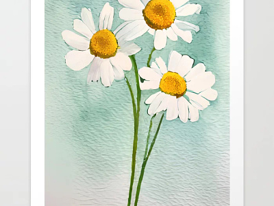 Watercolor painting chamomile flowers white bloom plants artwork beautiful botanical art chamomile flowers colorful delicate detailed elegant fine art floral art garden art painting plant art soft spring art summer art vibrant vintage watercolor painting