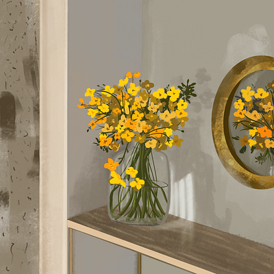 Flower Vase concept art digital painting illustration minimal painting