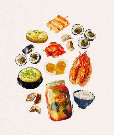 Korean Food aapi digital art digital illustration food food illustration hospitality illustration illustrator kimchi korea korean korean food menu design nkpcreate restaurant design