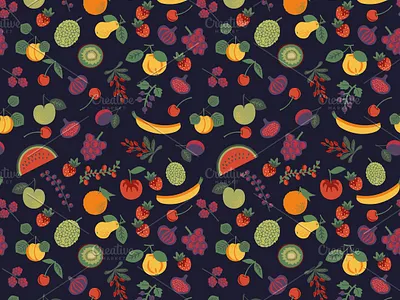 Fruits and berries banana berries cartoon decorative food fruit helathy life meal pattern seamless strawberry surface design texture watermelon