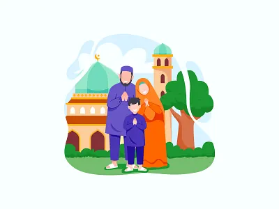 Eid Mubarak Greetings Illustration character eid eid mubarak flat illustration muslim people