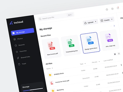 Incloud - Cloud Storage Dashboard cloud cloud app cloud computing cloud drive cloud storage cloud storage dashboard cloud system dashboard dashboard design file file manager file sharing file upload files product interface saas storage ui uiux us