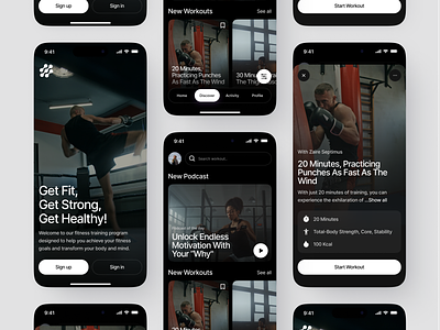 StrengthMax - Fitness Training App app bold crossfit dark mode fitness fitness app fitness training gym gym app health mobile mobile app personal trainer planner sport training treadmill ui weight loss workout