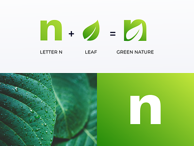 Lowercase n and leaf Logo brand branding color design green illustration leaf logo logo logo designer minimalist n logo nature logo negative space logo prio hans typography ui ux vector web