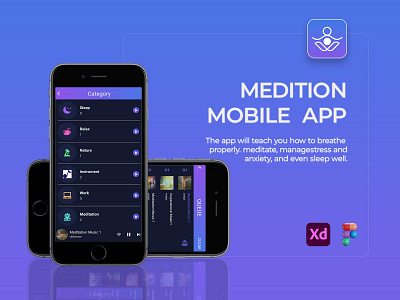 Meditation Mobile Application 🎵 🧘‍♀️ app ui design meditation mobile design mobile ui design relaxio ui ui design ui hit uiux ux