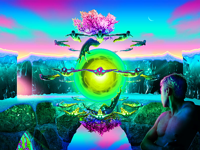 🧊🌸🌀🌸🧊 animation arctic boy cherry blossom dreamscape energy garden gradient graphic design green holy ice magic motion graphics photoshop pink sakura sanctuary teal temple