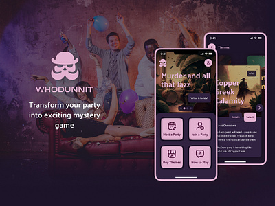 Whodunnit - mystery party game mobile app (case study) ai app application case study dark design figma game interface mobile party product purple style ui ux visual