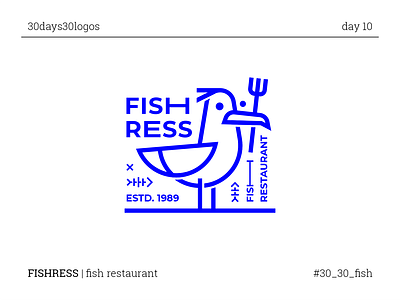 FISHRESS bird blue bones branding fish fork gull line logo restaurant