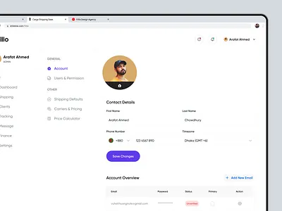 Cargo Delivery Saas - Profile & Settings admin dashboard application cargo shipping carriers delivery delivery management logistics minimal parcel profile page saas saas app saas app ui settings page shipment shipping ui ux design web web app