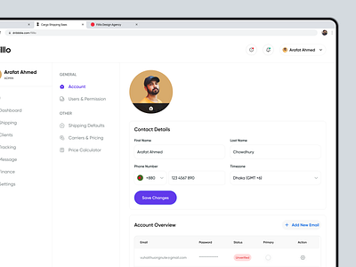 Cargo Delivery Saas - Profile & Settings admin dashboard application cargo shipping carriers delivery delivery management logistics minimal parcel profile page saas saas app saas app ui settings page shipment shipping ui ux design web web app
