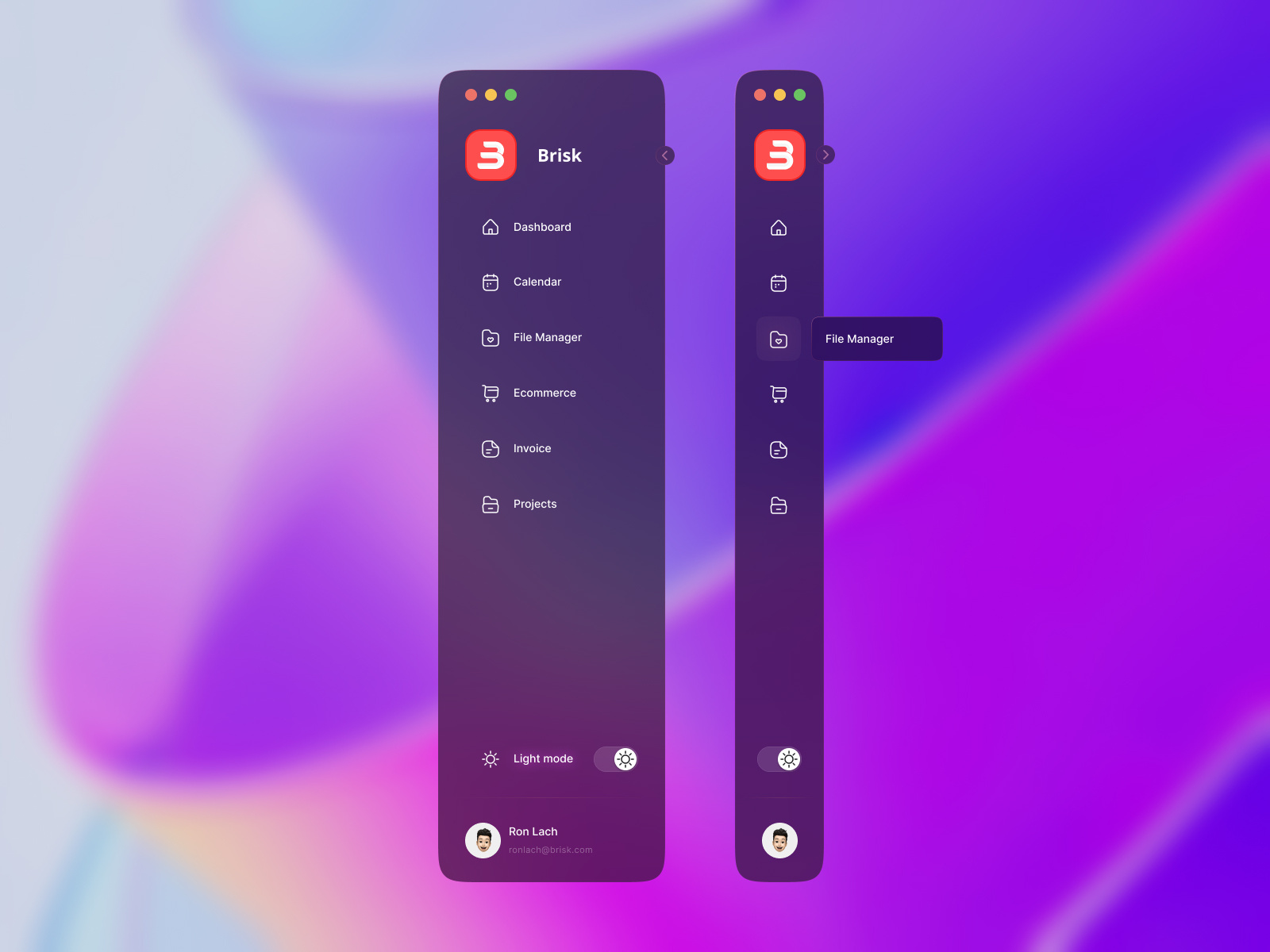 A twotiered dashboard sidebar navigation with light & dark mode by