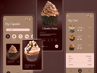 Cup Cake App design 3d animation app beauty branding cake cupcakeapp cupcakes graphic design logo my cart ui ux web