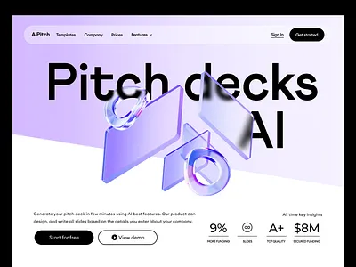 AI Pitch Decks Landing Page Design ai clean deck homepage landing page landingpage marketing minimal pitch saas software startup uidesign uxui web design web page web site webflow webflow design website