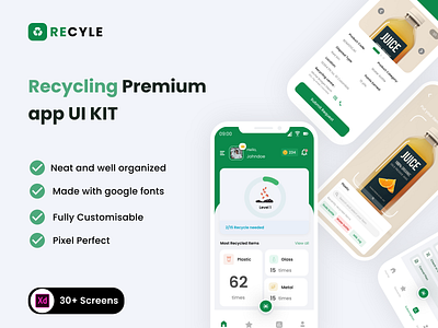 Recycling app | XD UI Kit app app design mobile app mobile app ui designs mobileapp recycle app recycling app ui