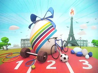 Easter 2023 in Paris 3d cel shading cinema 4d easter egg eiffel low poly olympic games paris run track sports