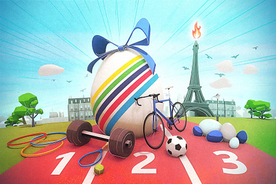 Easter 2023 in Paris 3d cel shading cinema 4d easter egg eiffel low poly olympic games paris run track sports