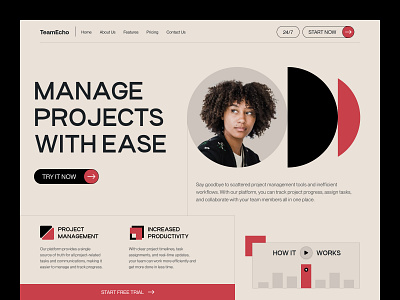 TeamEcho - Project Management App bold clean daily ui design interface managers progress task team track ui uitrends ux web web design