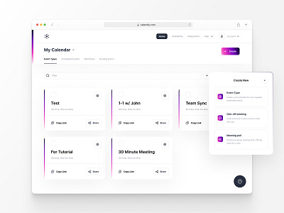 Calendly - Concept Design app calendar catchups dashboard events gradients interface design manage meetings product design saas schedule tasks ui ux
