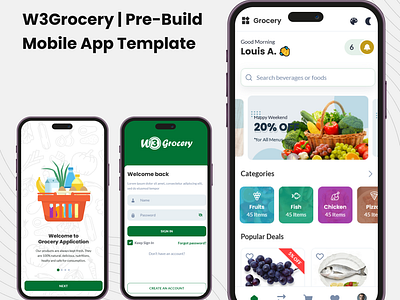 W3Grocery | Pre-Build Mobile App Template ( Bootstrap 5 + PWA ) android application creative design mobile app mobile application product design social media social media post template uiux website