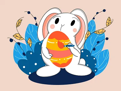 Easter Bunny bunny character design clean color design easter bunny egg flat design fresh design graphic design happiness happy easter illustration leaves minimal original painting an egg plants simple ui design