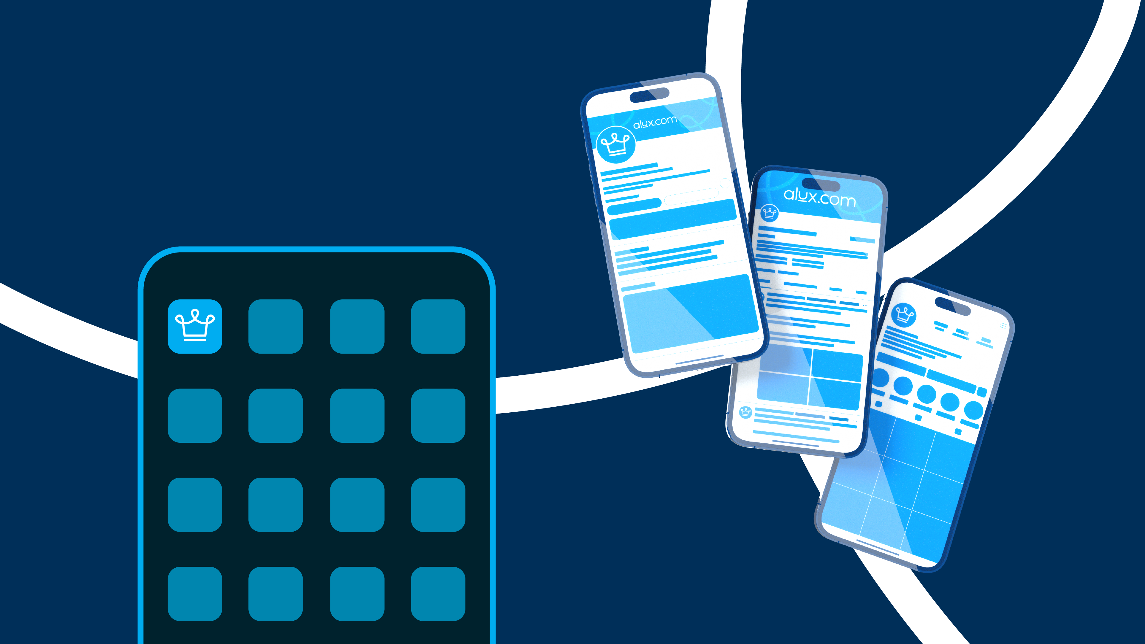 Alux - Social Media 3d alan jacob george alux art blue brand identity branding cinema 4d clean crown design graphic design illustration iphone logo minimal motion render ui visualization