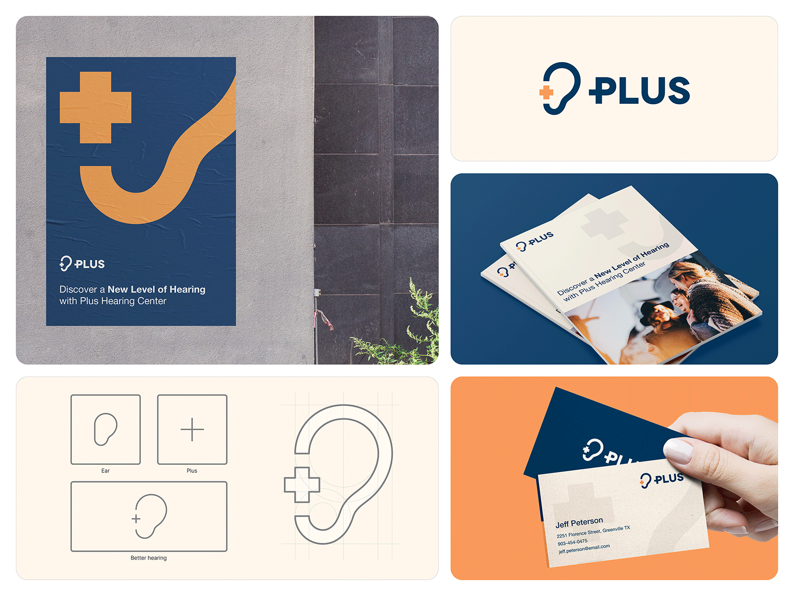 Plus Hearing Center art direction brand developmnet brand identity branding case study ear hearing hearing center identity logo logo mark logotype mark plus plus logotype redesign symbol visual identity