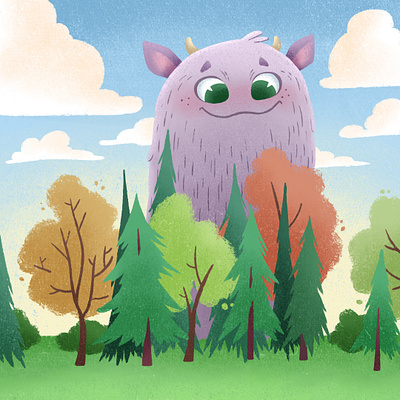 forest guard art book character children cute drawing forest illustration monster sky trees