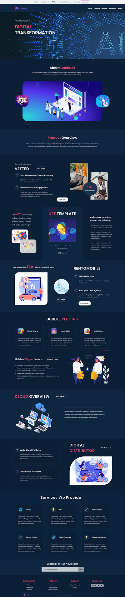 Web Design: Homepage business dark blue design elegant footer homepage illustration modern design plugins page product page software ui web design website wix