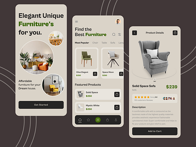 Modern Furniture Mobile App UI UX Design app ui design ecommerce app figma furniture app furniture app ui gausul haque nasif mobile store ui ui design ui designer uiux