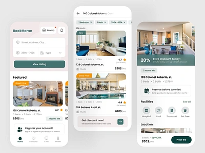 BookHome - Flat Booking & Real Estate App app appinterface application bookhome booking flight mobile realestate userinterface