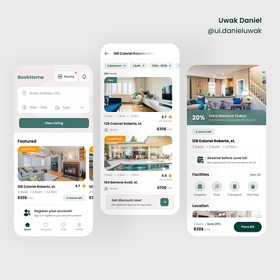 BookHome - Flat Booking & Real Estate App app appinterface application bookhome booking flight mobile realestate userinterface