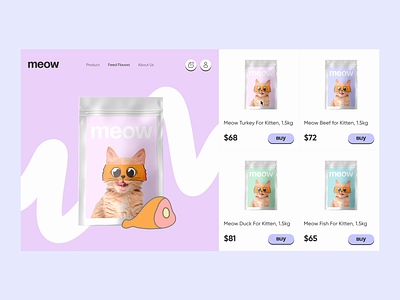 Animation for Cat Feed Promo Site animation branding cat illustration cats design digital food kitten kitty logo meow motion pet care pets petshop promo site ui ux web web site