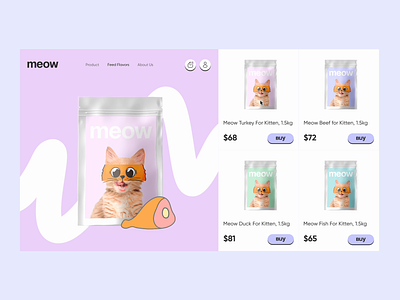 Animation for Cat Feed Promo Site animation branding cat illustration cats design digital food kitten kitty logo meow motion pet care pets petshop promo site ui ux web web site