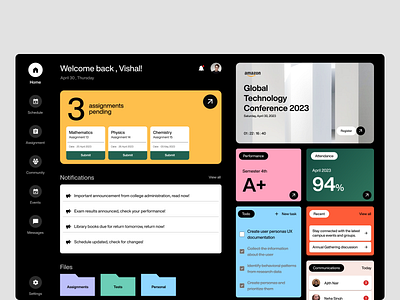 ClassMate - UI/UX Case Study admin analytics dashboard design events interface notes product design sidebar stats task manager ui user user dashboard user research ux