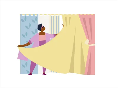 Woman in home textile department black character decoration design flat geometric graphic design home illustration shopping vector woman