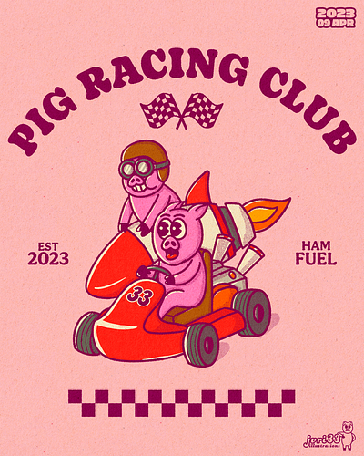 Pig racing club cartoon animal cartoon cartoons character character design design digital art drawing graphic design illustration kart pig racing retro rubberhose vintage