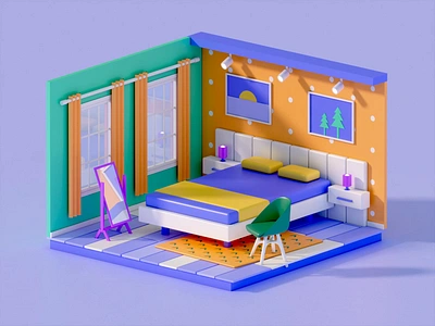 Bedroom 3d 3d animation animation app branding design game icon illustration interface isometric landing page logo lowpoly motion graphics render ui ux vector web web design