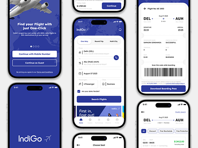 IndiGo Airlines - Mobile App Redesign app app design booking branding business class design flight flight app flight booking mobile mobile design redesign ticket ticket booking travel travel app ui ux vacation vacation app