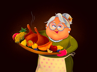Thanksgiving illustration autumn cozy design fruits grandmother graphic design illustration thanksgiving turkey