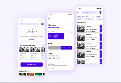 Musician Booking App - App Design application booking lilac music purple service ui